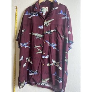 Vintage Paradise Found Hawaiian‎ Shirt Mens X Large Fighter Plane Print Military
